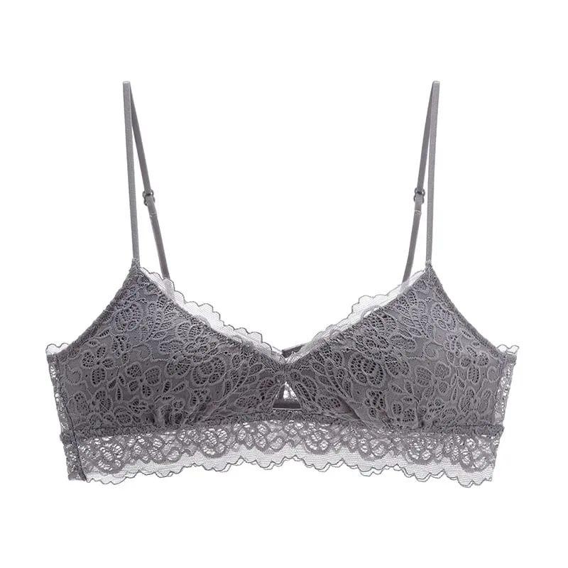 triangle full lace wire free pullover cotton Brassiere with pad and panties small underwear sets hollow out comfortable — image 4