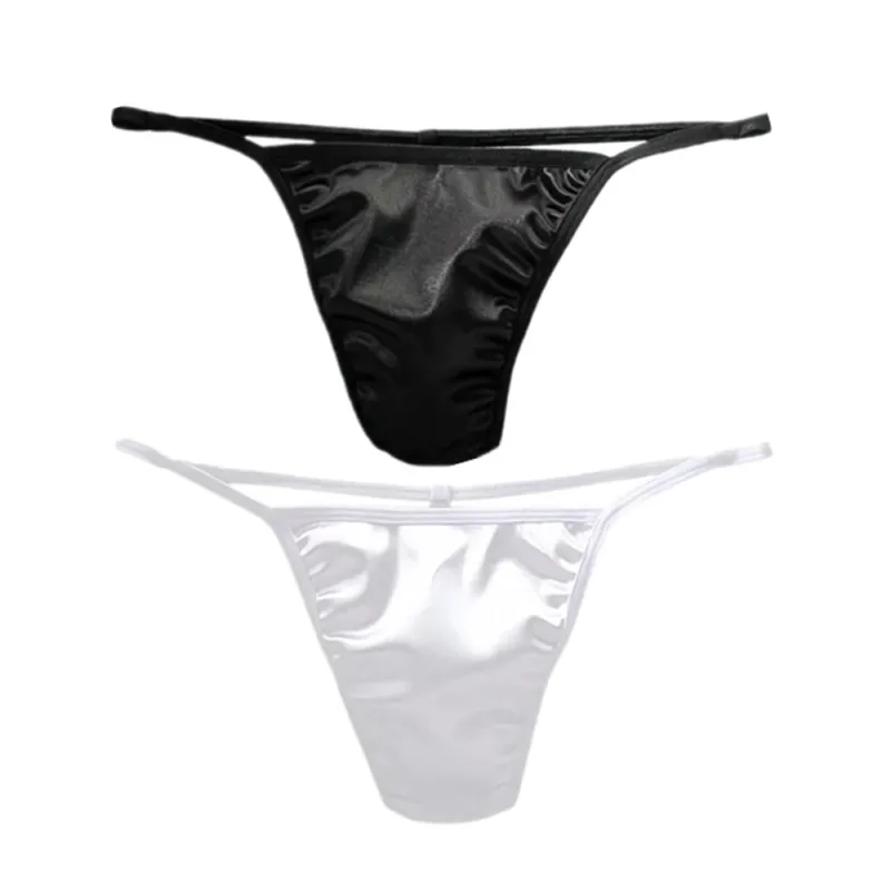 2PCS Men's T-back Thong Sexy Thin Strap Glossy Ice Silk Underwear Male U Convex Night Bikini Low Waist Plus Size Satin G-strings — image 14