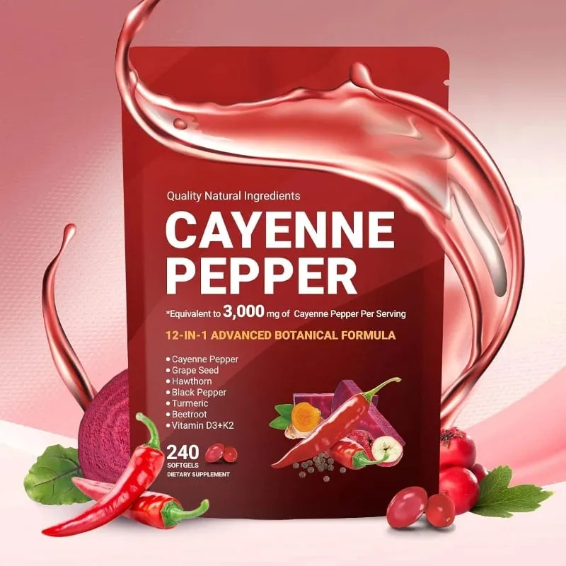 Suplemento de cápsulas de pimenta caiena com semente de uva, beterraba, cúrcuma, vitaminas D3 K2, suporte de ervas, veias das pernas, saúde dos vasos sanguíneos — image 11