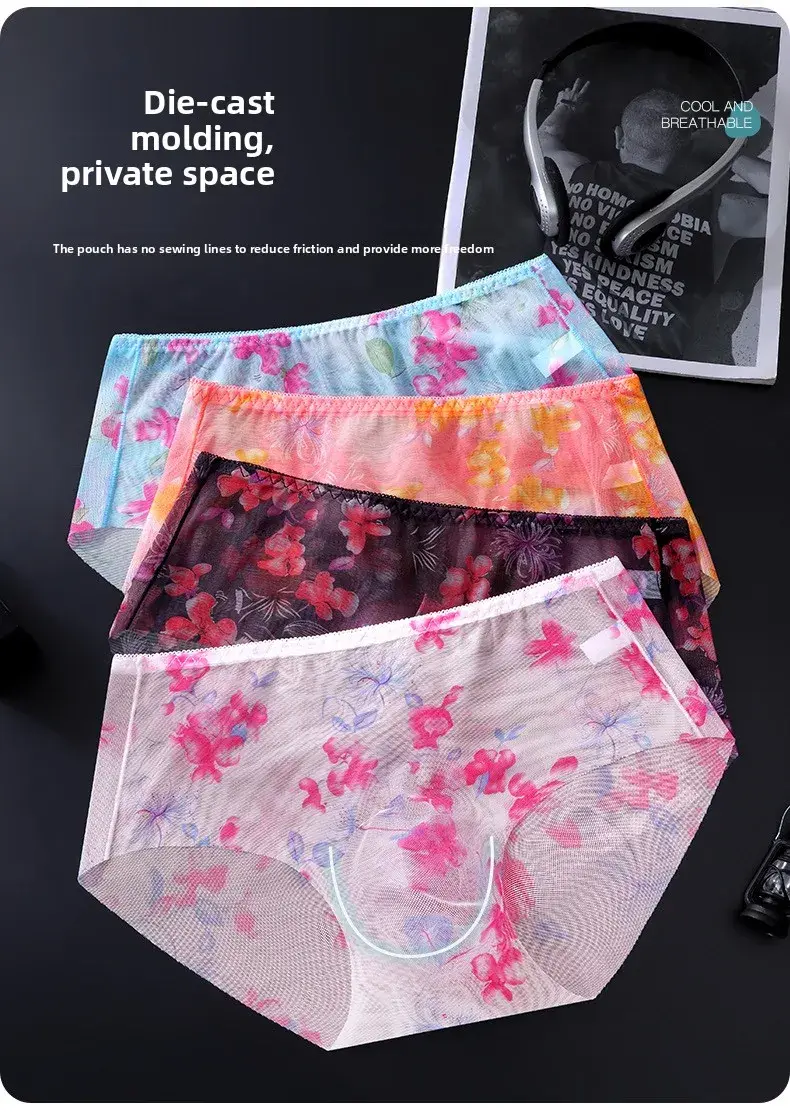 Men's 3D Space Capsule Molded Pouch Briefs Floral Print Sheer Mesh Ice Silk Ultra Thin High Elastic Male Underwear — image 2