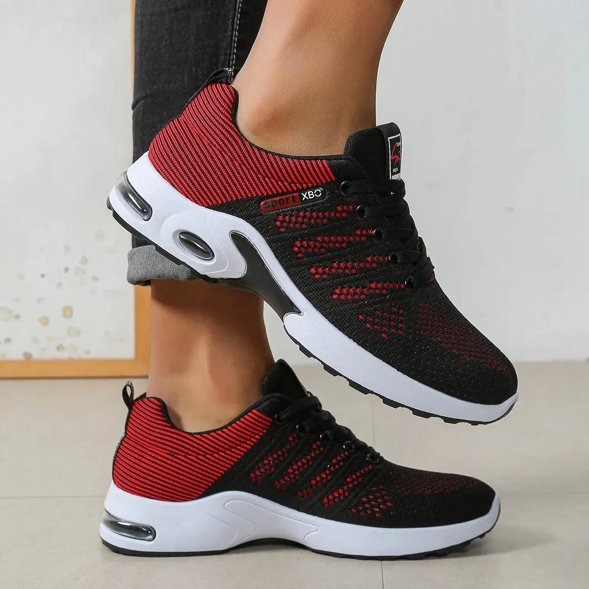 Men's Black Grey Knit Air Cushion Sneakers Breathable Non-Slip Lightweight Casual Running Shoes for Daily Walking Work — image 4