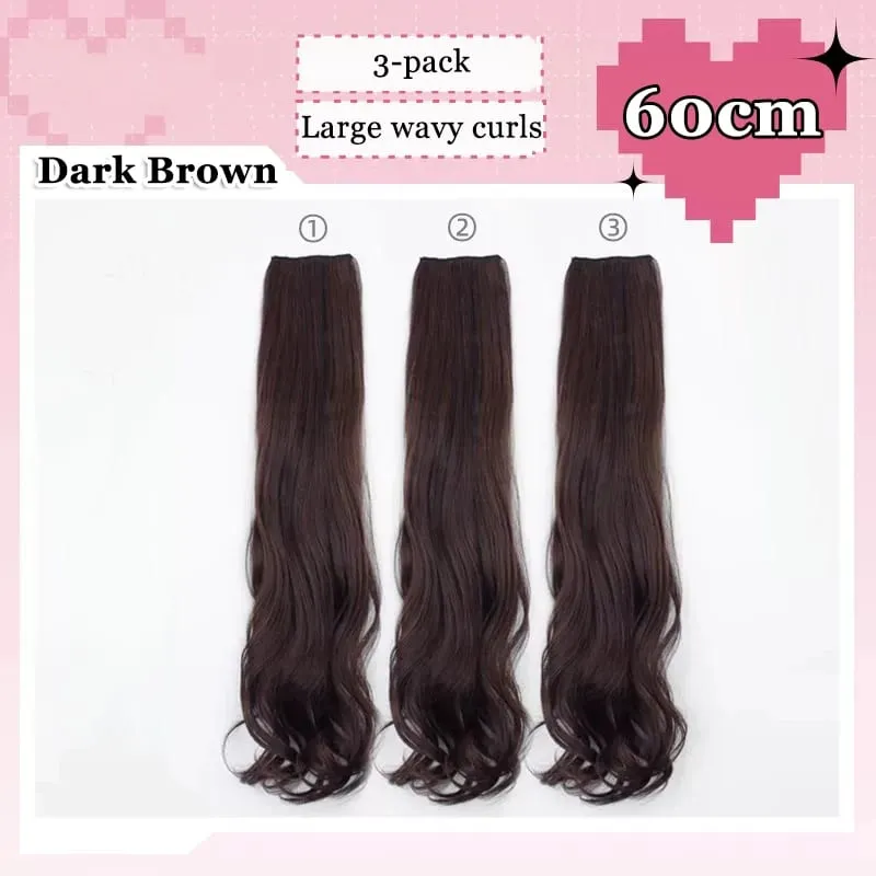 3Pcs/Set 6Clips Hair Extension Black Long Large Wavy Curls Natural Hair Hairpiece Heat Resistant Fiber For Women Hairstyle — image 17
