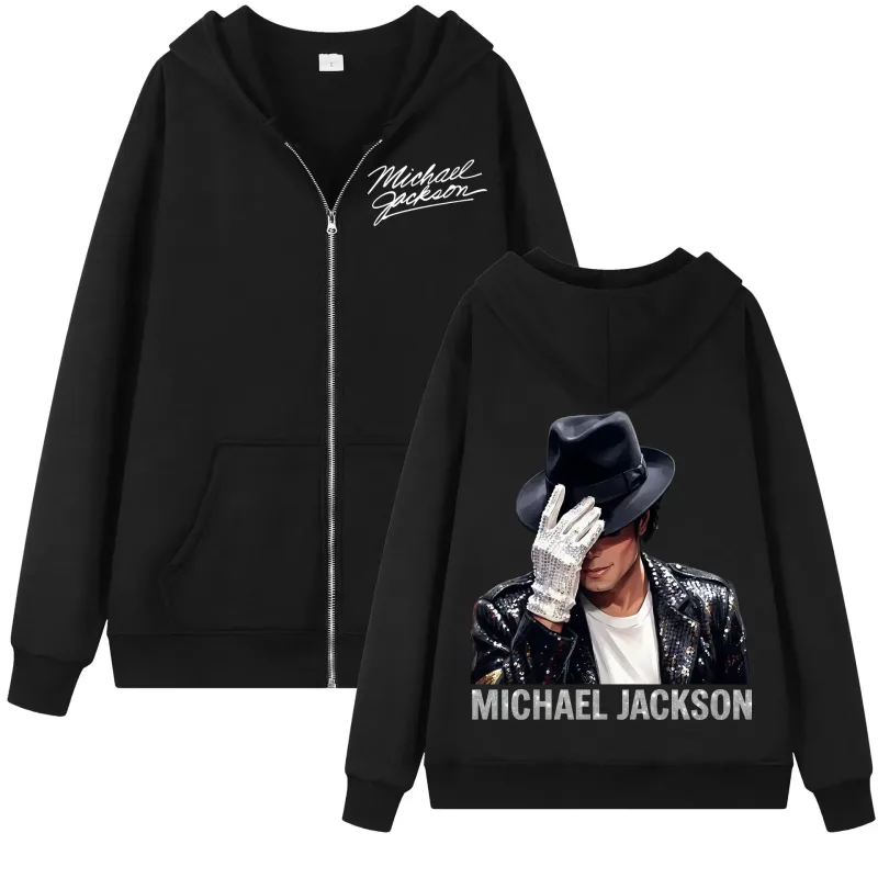 90's Rock Singer Michael Jackson Zipper Hoodie Vintage Fashion Zip Up Hooded Sweatshirts Men Women Casual Loose Fleece Pullovers — image 9