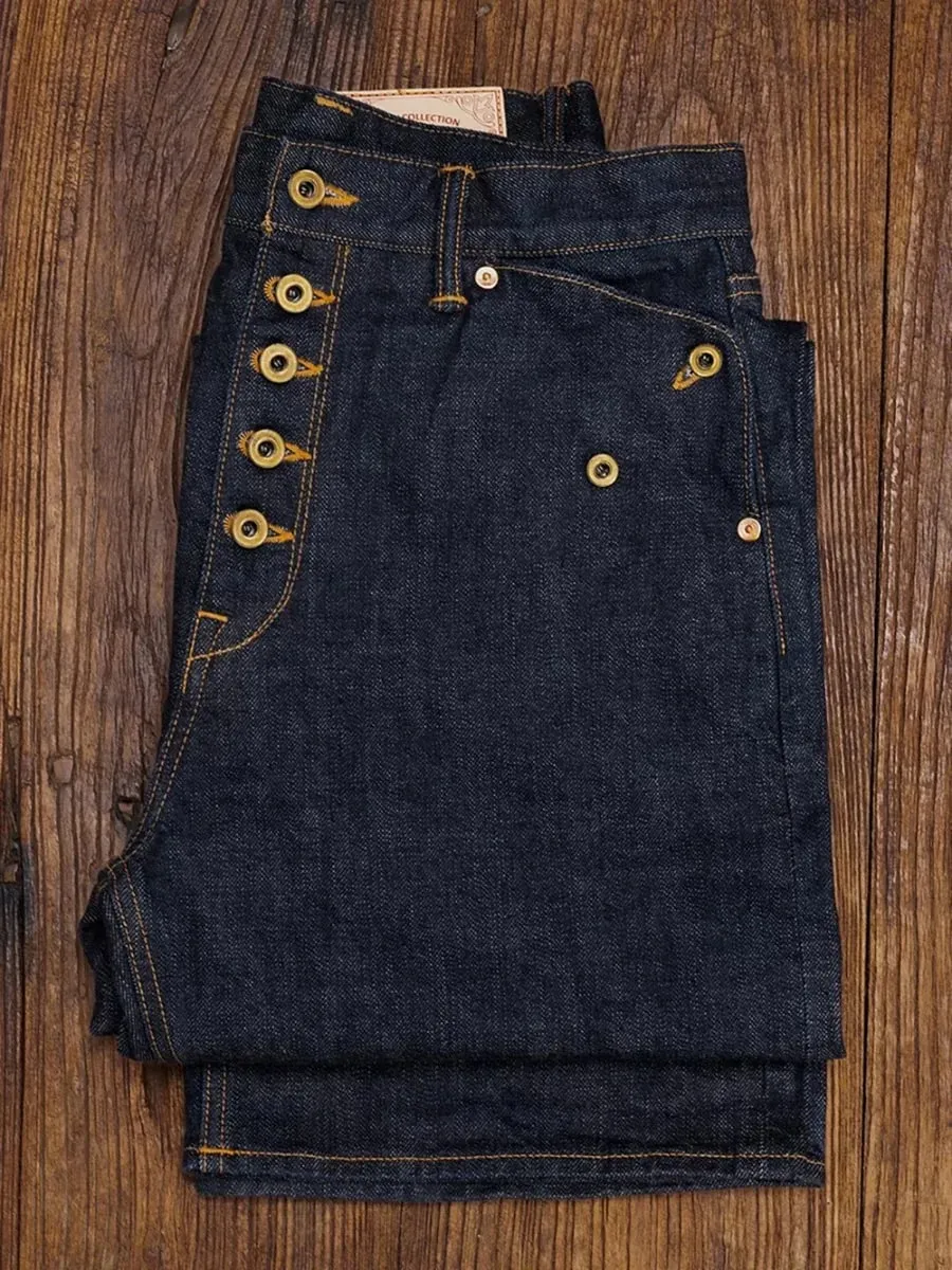 Red Tornado Retro Heavy 18oz Raw Selvedge Denim Pants Sanforized Button Fly High Waist Flap Pocket Carpenter Style Jeans — image 1