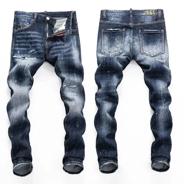 High Quality Street Fashion Men Jeans Retro Blue Elastic Slim Fit Ripped Jeans Men Embroidery Designer Denim Brand Pants Hombre — image 18