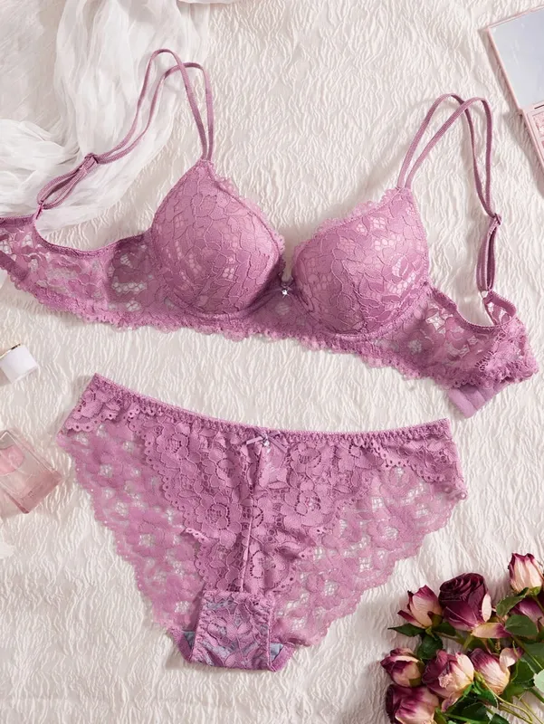 Single of Women's Underwear Set Sexy Floral Lace Push Up Bra Romantic Sheer Panties Comfort Lingerie Set — image 10