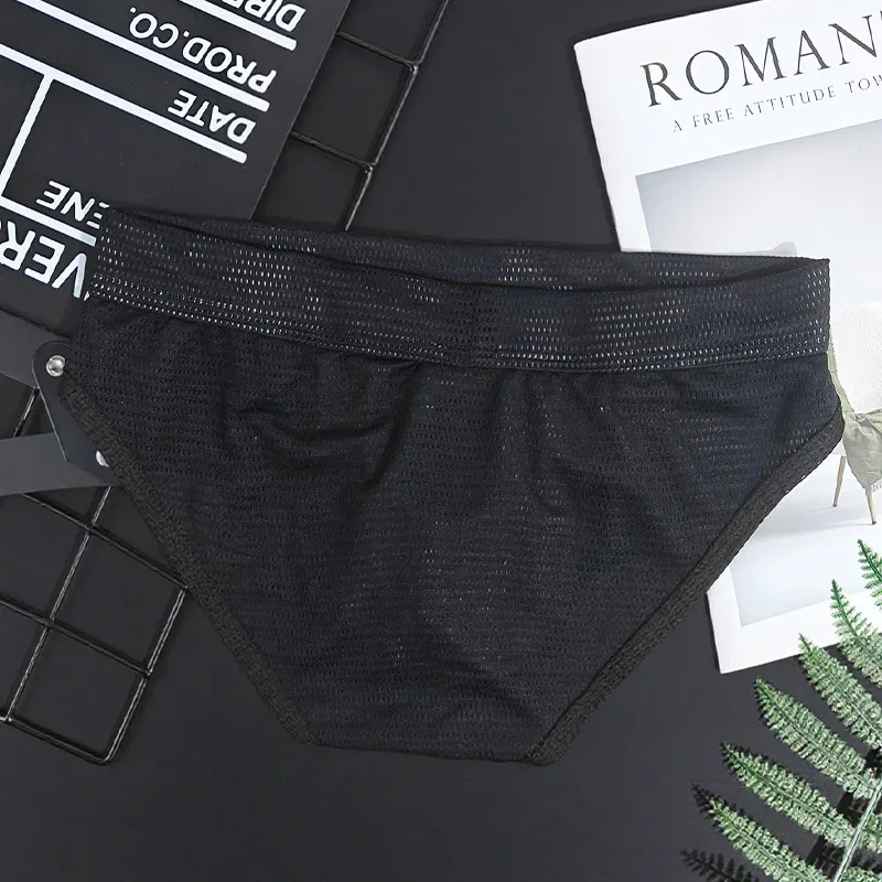 1PC Mesh Breathable Men's Underwear with Fly Pouch Front Open Bulge Separated Pouch Youth Korean Version Youth Briefs — image 3