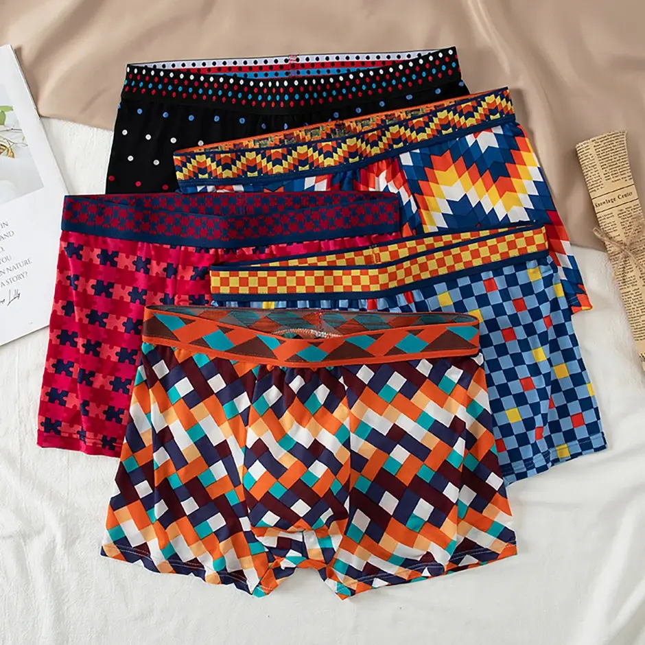 4/5piece Men's Colorful Patterned Fashionable Casual Boxer Shorts Loose And Comfortable Oversized Underwear Elastic Waist Shorts — image 1