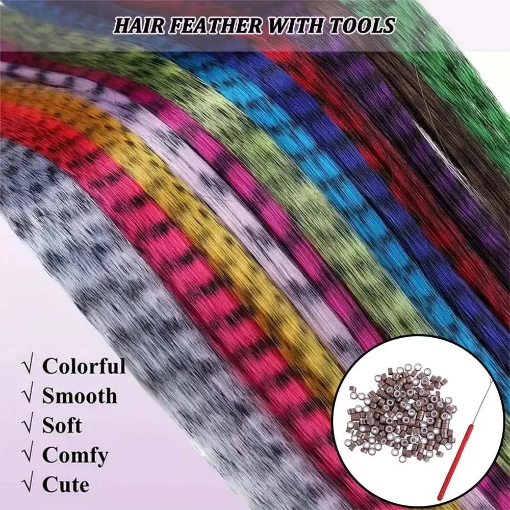 30strands Feather Hair Extension Fake Hair I Tip Rainbow Synthetic Hair 16inch Hairpiece Feather for Hair Extension Y2K Festival — image 5
