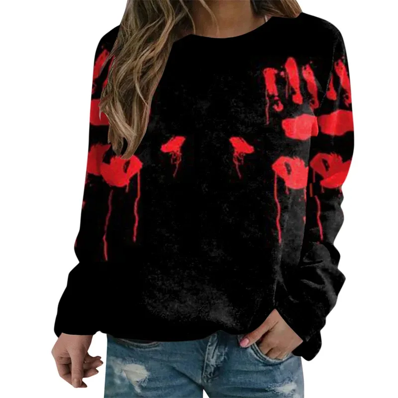 Terror Blood Graphic Sweatshirts Halloween Party Design Female Clothes I'm Fine Bloody Women Sweater Horror Ladies Y2k Pullovers — image 2
