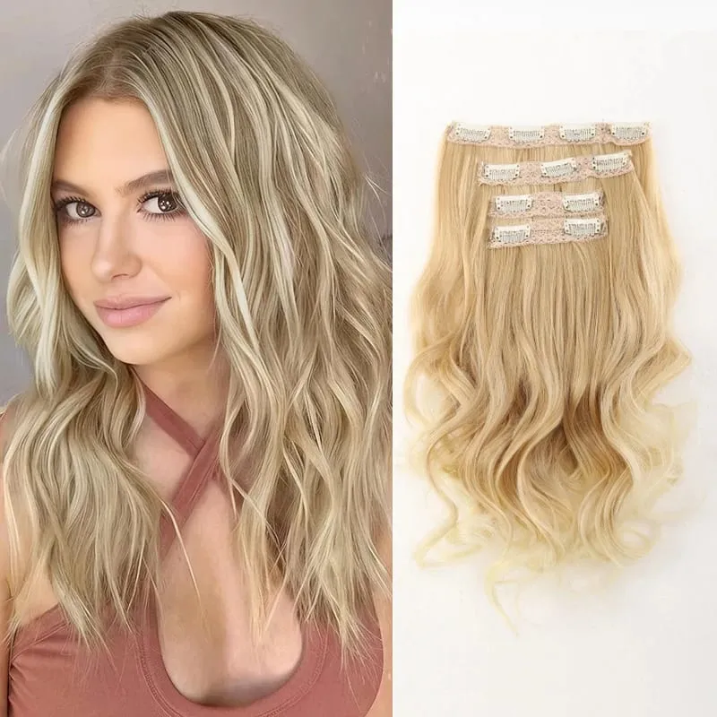 Wig piece wig women's four piece set large wave clip hair synthetic hair extensions