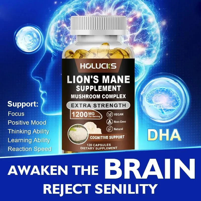 Lion's Mane Mushroom Complex Capsules for Focus Support & Immune Health Improve Memory Protect Brain Nerves Relieve Stress — image 2