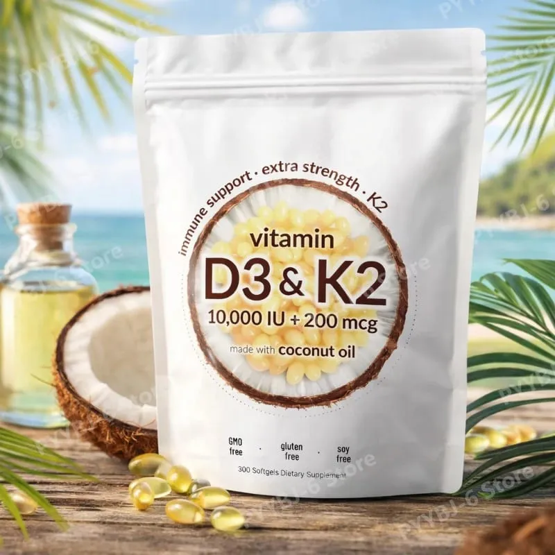 Vitamin D3 & K2 Supplement 10 000 IU Supports Overall Health & Bone Health Non-GMO Gluten Free 300 Softgels for Adult — image 2