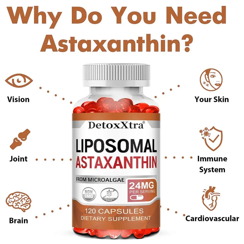Liposomal Astaxanthin 24mg High Absorption Premium Antioxidant Supports Metabolism Eye Skin Joint & Immune Health Non-GMO