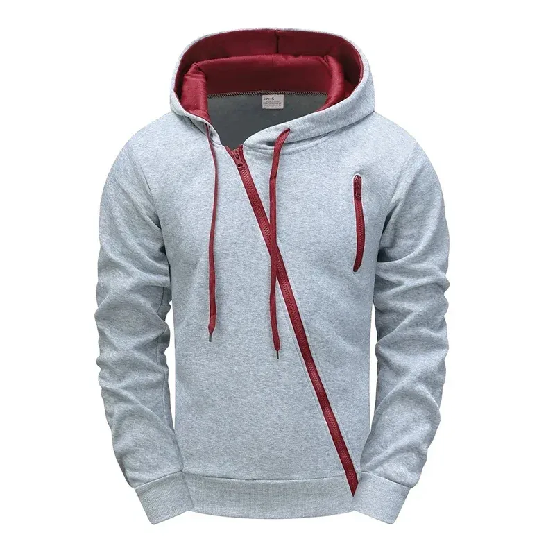 2025 Hot Sale Men's Hoodie Creative Diagonal Zipper Sweatshirts 2025 Autumn Winter Male Daily Casual Sporty Motorcycle Outwear — image 16