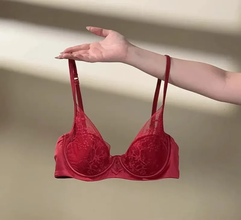 Summer New French Lace T-Shirt Bra Set Wirefree Lift & Support Small Bust Gathering Anti-Sagging Large Cups Slimming Look — image 10