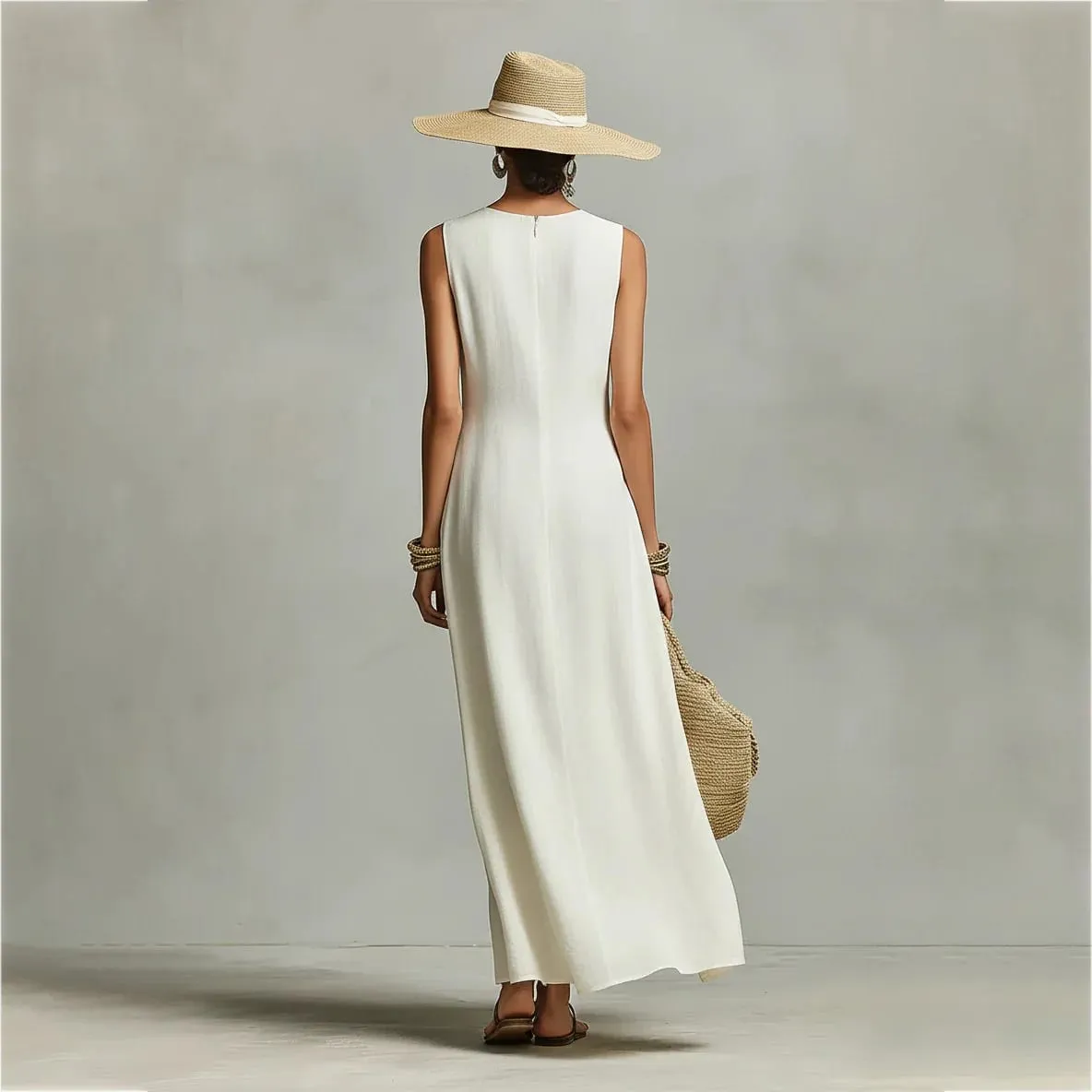 Womens New O Neck Loose Maxi Dress Casual Asymmetrical Hem Long Dresses Elegant Sleeveless Summer Beach Vacation Sundress Female — image 6