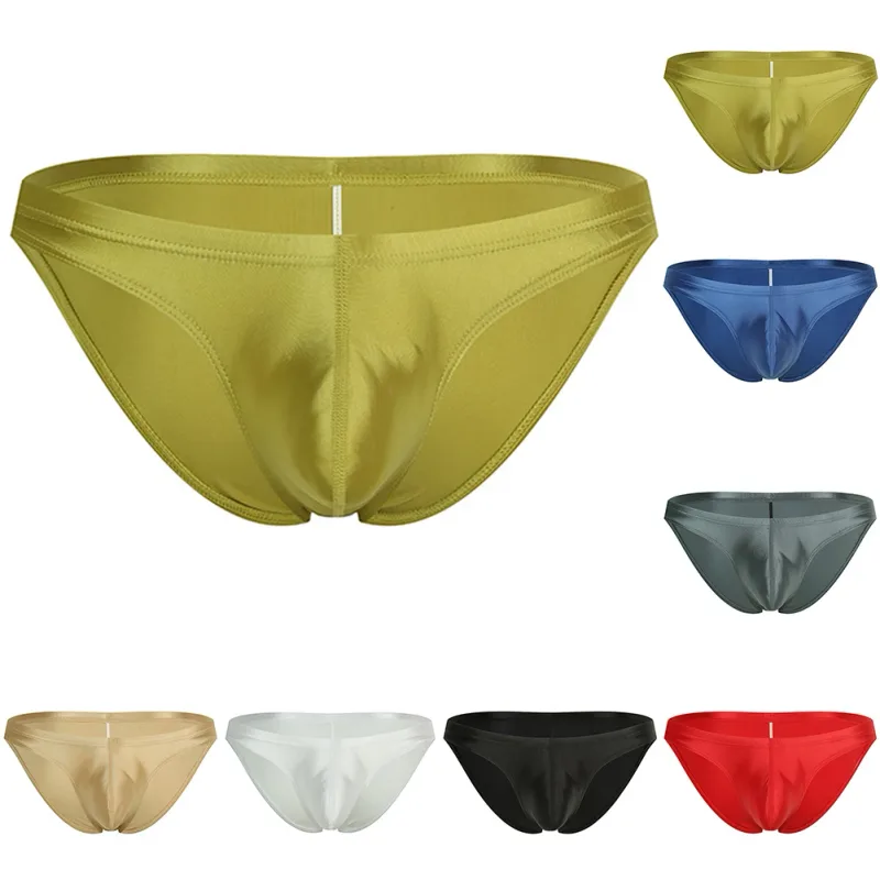 Mens Oil Shiny Glossy Silk Briefs Underwear Pouch Underpants Breathable Panties Low Rise Male Underpant Bikini — image 7