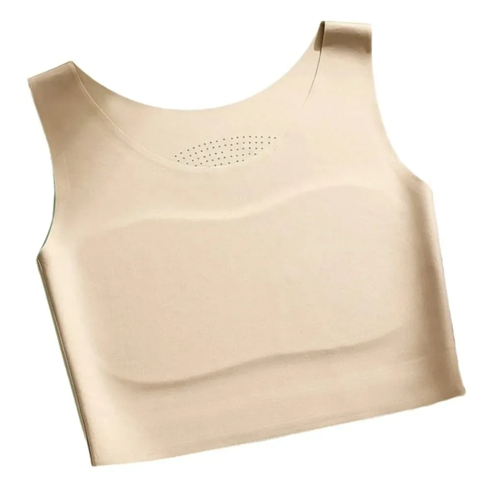 S/M/L/XL/XXL Chest Binding Underwear U Neck Design Fixed Cup Invisible Seamless Bra Soft Steel Ring Ice Silk Material
