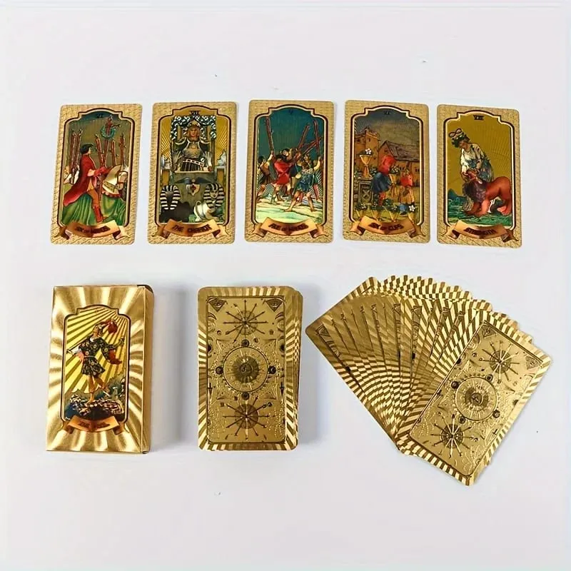 Gold Stamping Waterproof Plastic Colorful Printed Tarot Cards for Table Game Leisure Party Gathering Board Game Cards