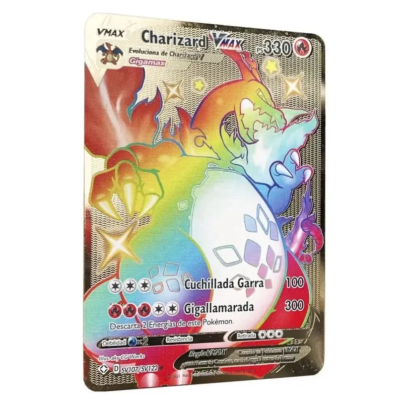 Pokemon Metal Cards in Spanish Pikachu Arceus Charizard DIY Trading Flash Card Anime Cartoon Gift — image 10