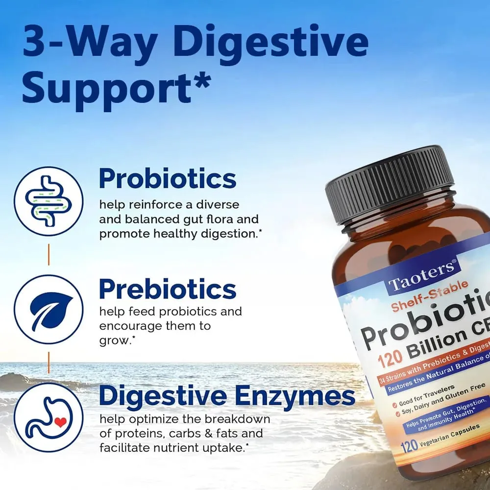 3-in-1 Probiotics Capsules 120 Billion CFUs 34 Strains with Organic Prebiotics & Digestive Enzymes Digestion & Immunity Health — image 2