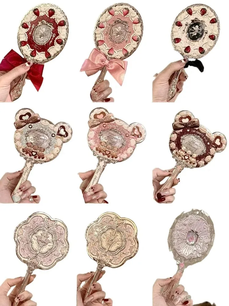 Flower Knows Handheld Makeup Mirror Midsummer Night Strawberry Cupid Bunny Garden Relief Pattern Limited Color Makeup Tool Kit — image 1