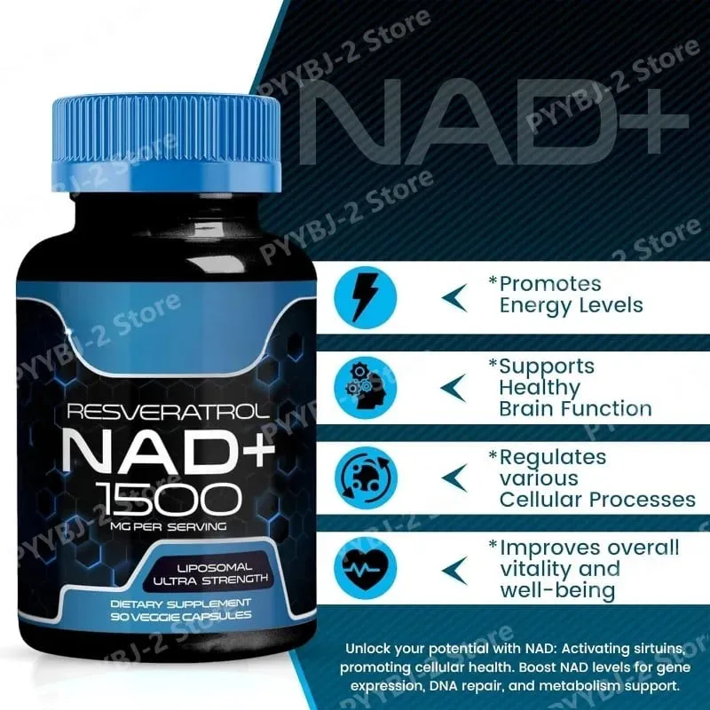 NAD + แคปซูลพร้อม Resveratrol สมุนไพรต้านอนุมูลอิสระอาหารเสริมสนับสนุน Cellular Health Energy & Anti Aging สำหรับผู้หญิงผู้ชาย 90 ชิ้น