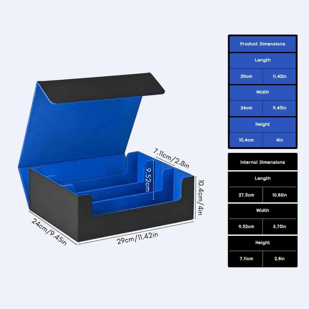 Trading Card Storage Box Holds 1800+ Sleeved Cards Magnetic Closure PU Leather Card Case for MTG PTCG YGO Sports Cards