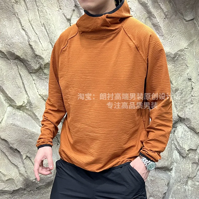 Lightweight seersucker texture outdoor thin quick-drying fabric couple loose sports hooded sweater — image 8