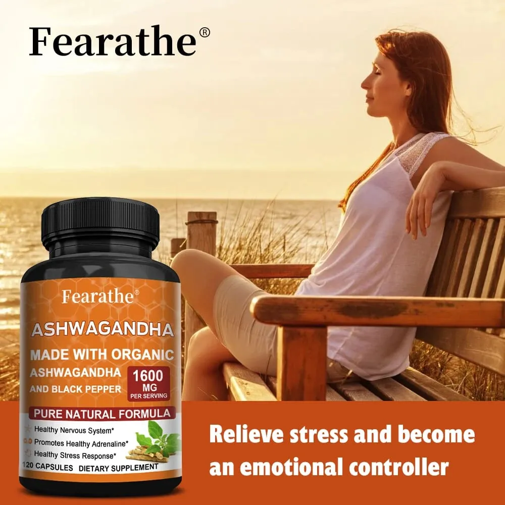 Ashwagandha Extract Capsules - Black Pepper Support Stress Relief Mood Sleep Brain Function Muscle Recovery & Immune Health