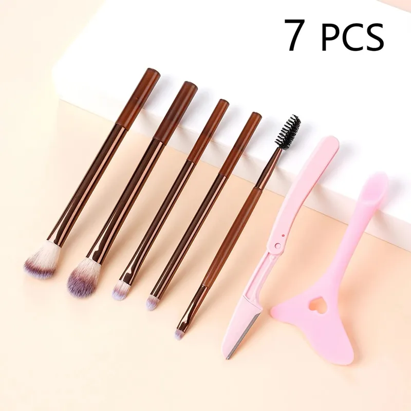 7 PCS Makeup Brush Set For Eyeshadow & Liner Include Professional Eye Makeup Brushes Eyebrow Razor Silicone Eyeliner Stencils — image 1