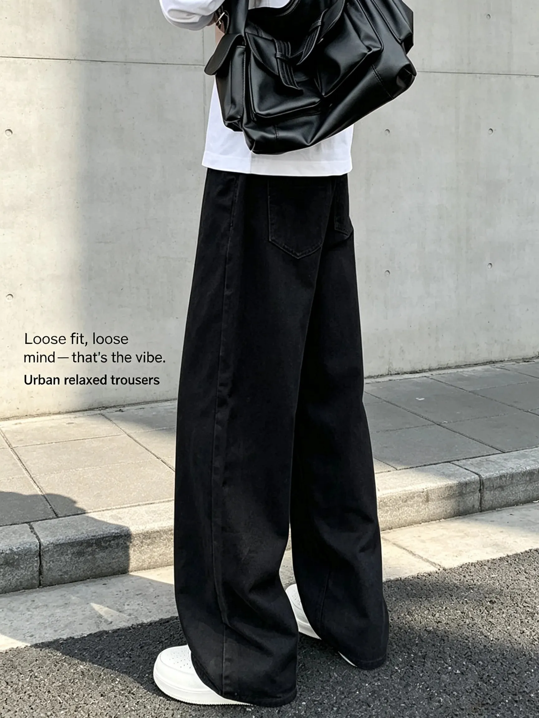 Baggy Jeans for Men Retro Style Solid White Loose Wide Leg Denim Trousers Men Casual Daily Streetwear Washed Men's Jeans Pants — image 2