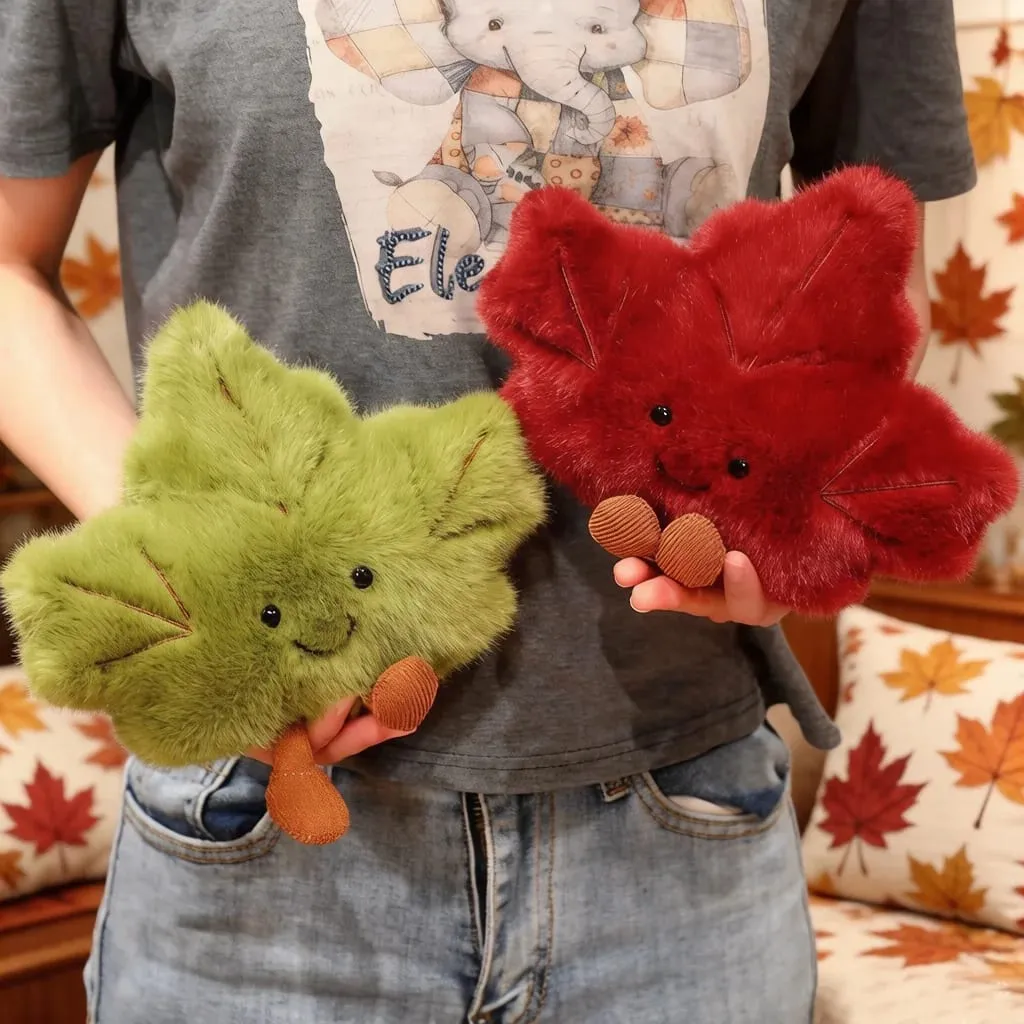 Cute Maple Leaf Plush Pillow Stuffed Red Green Plant Cushion with Legs Smiling Face Cute Plushie Sofa Chair Decor Gift — image 2