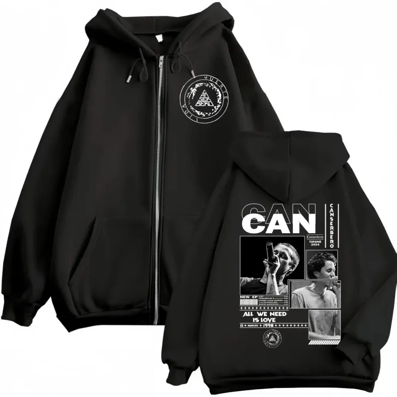 Canserbero Tudo o que precisamos é amor Muerte Vida Merch Zipper Hoodie Moda masculina Hip Hop Zip Up Moletons Casual Pulôveres de lã — image 14