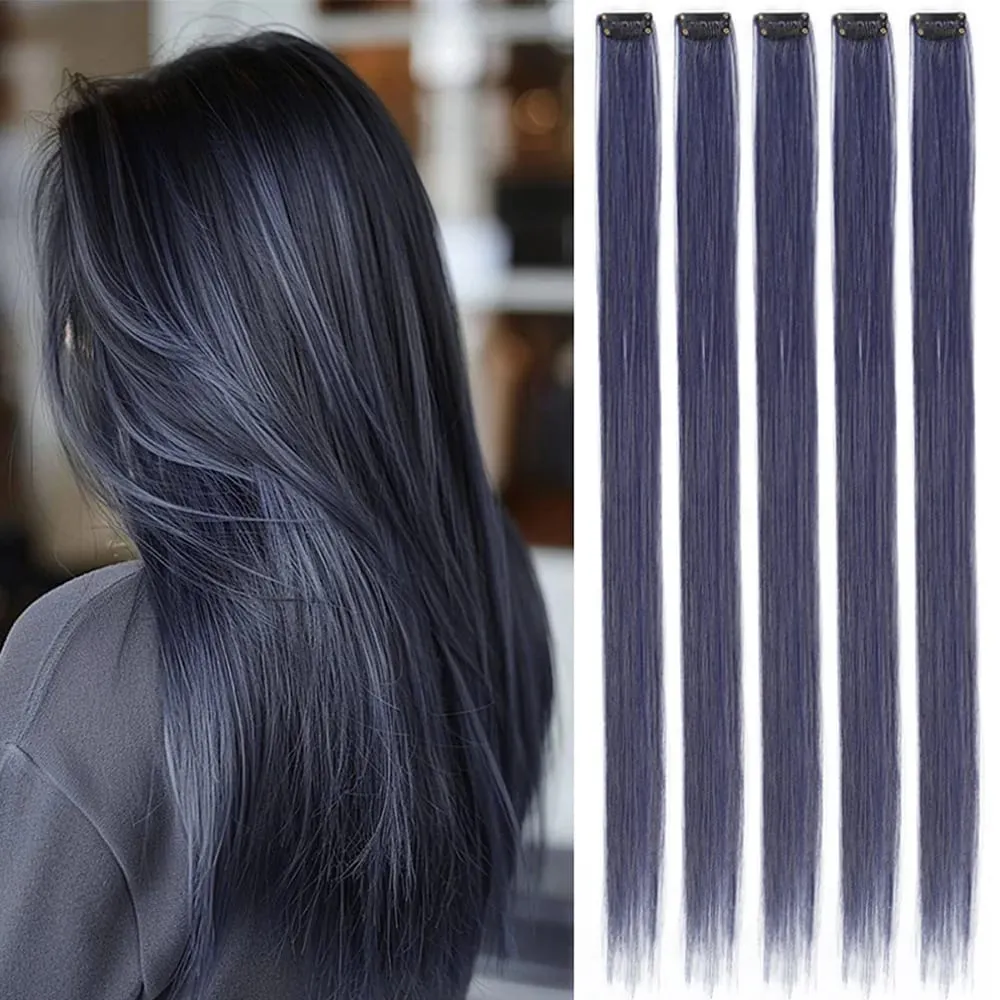 Synthetic Colorful 5pcs/set Clip Hair Extensions High Temperature Long Straight Hairpieces for Women Daily Party Use — image 15