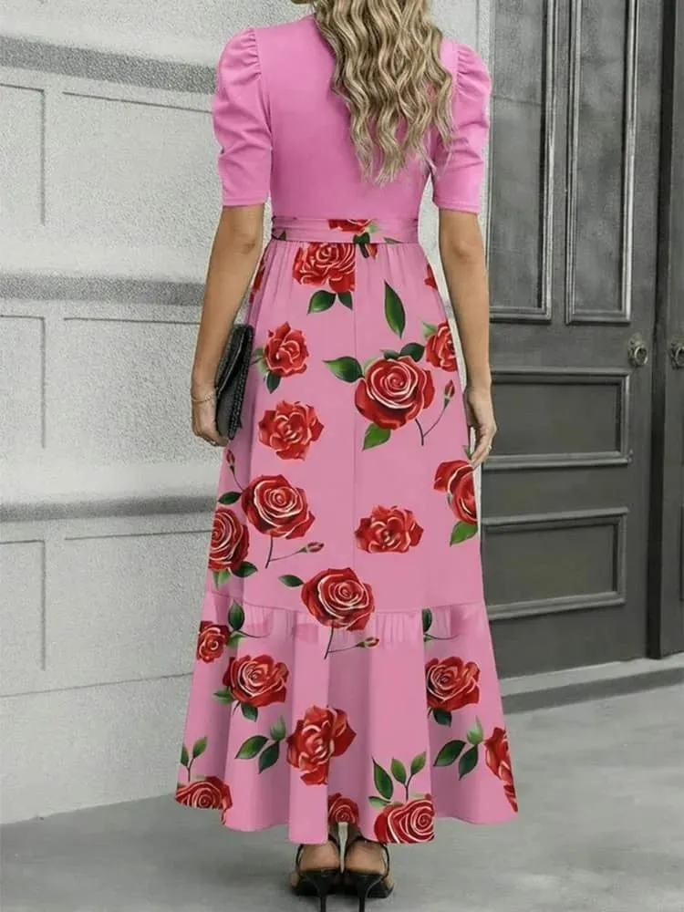 Autumn Winter Women Puff Sleeve Maxi Dress A Line Swing Long Dress For Holiday Dating Daily Occasion Wear — image 3