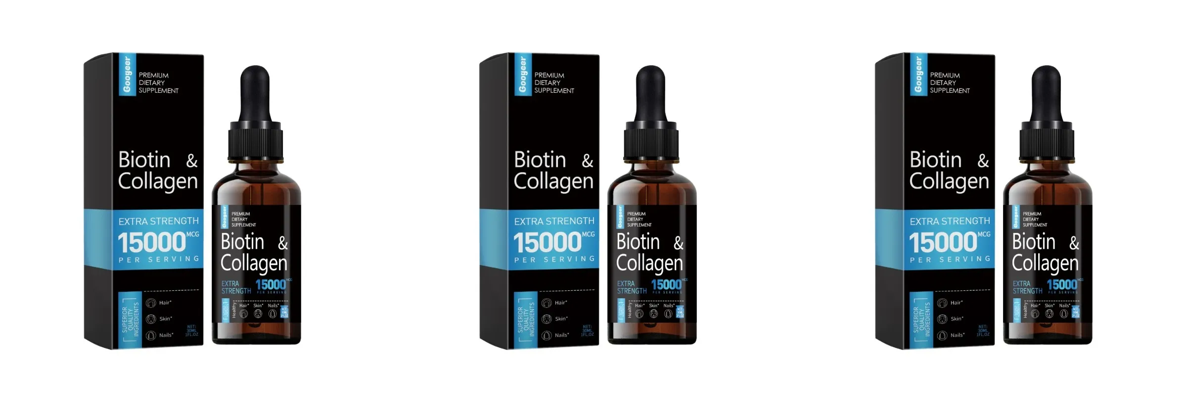 Googeer Biotin Collagen Drops 15000 Mcg Per Serving 30ml 1 Fl Oz Bottle with Ginseng and Licorice Extracts Supports Hair Care — image 9
