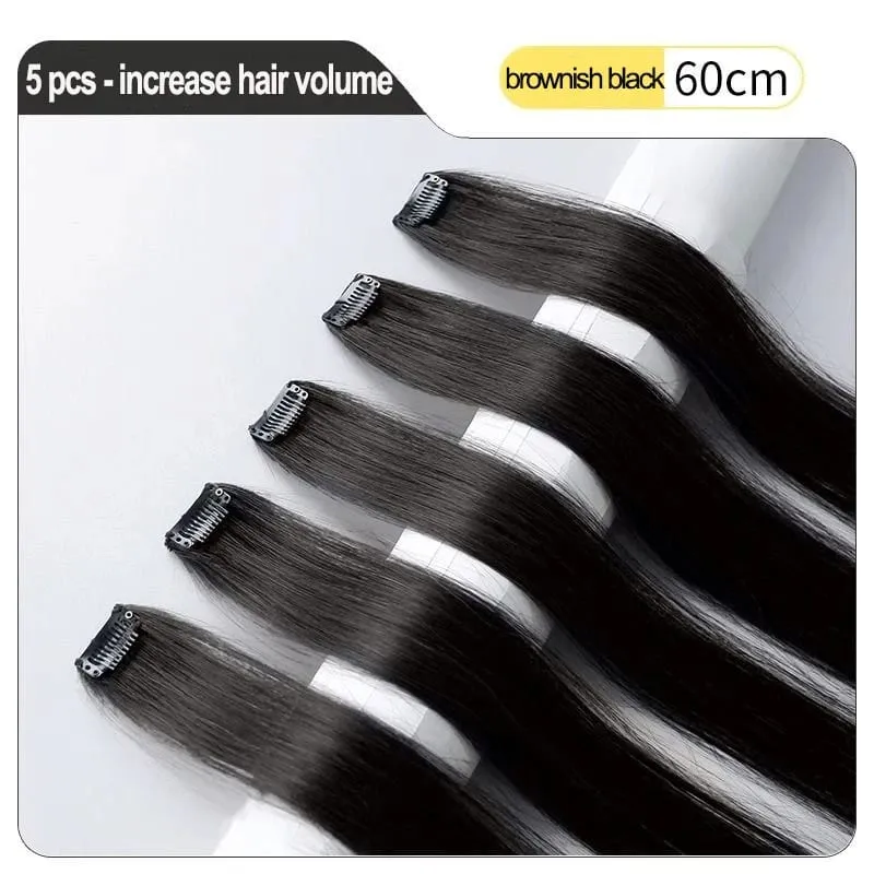 24'' 5Pcs Straight Synthetic Hair Pieces Clip In Hair Extensions Black Colored Hair Clips Women Halloween Cosplay Hairstyle — image 9