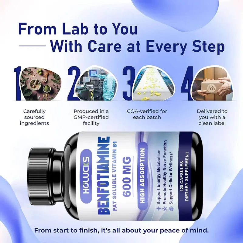 Benfotiamine Supplement High Absorption Vitamin B1 Support Healthy Nerves Glucose Metabolism & Antioxidant Defense