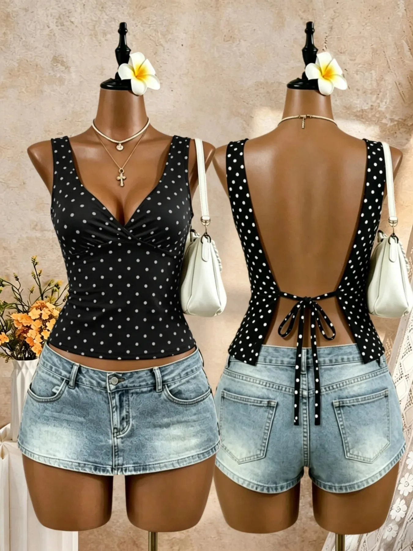 Women Wide Strap Deep V Wrap Front Open Back Tie Slim Crop Camisole 2026 Summer Y2K Going Out Streetwear Tank Tops