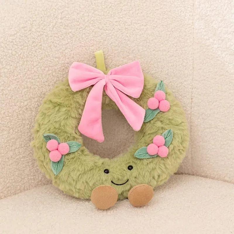 Sweet Green Wreath Plush Toy Stuffed Smiling Humanoid Pink Bow Tie Plushie Kawaii Home Decor Christmas Gift — image 11