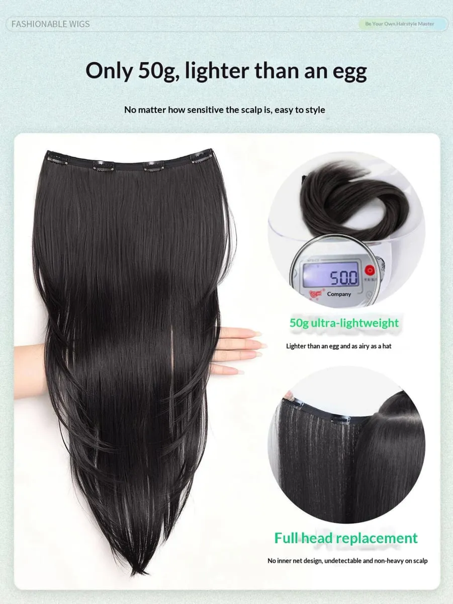 Synthetic Straight Hair Extension One Piece Layered Lightweight Invisible Seamless Clip-in Hairpiece 4 Clips for Women Daily — image 6