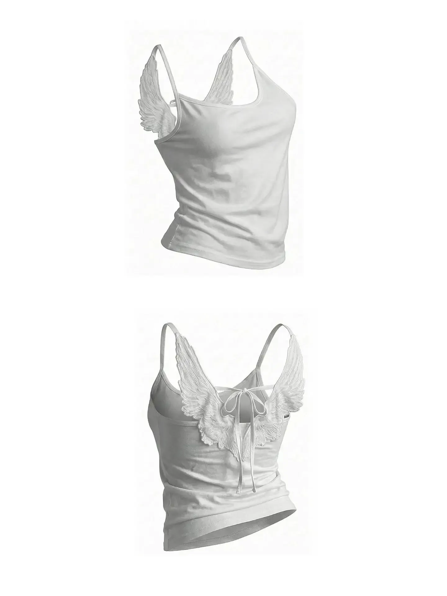 Angel Wings Vest 3D Embossed Wings Embroidery Spaghetti Strap Vest Y2K Women Gothic Fashion Summer Sexy Slim Backless Short Top