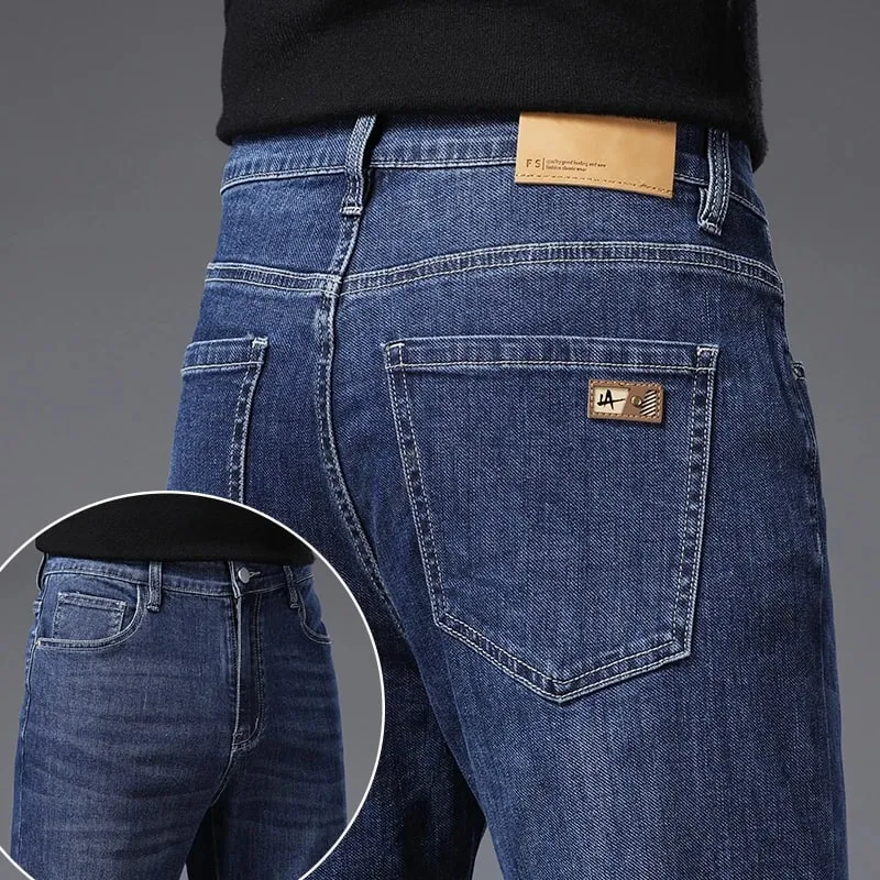 Men's Soft Stretch Straight Jeans Business Casual Slim Fit Wash Denim Pants Korean Fashion Blue Gray Male Brand Trousers — image 11