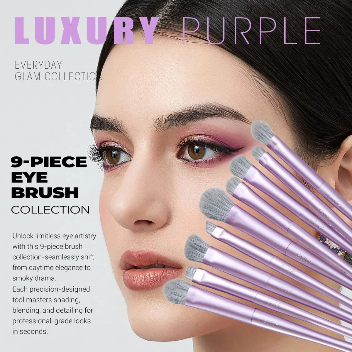 Jessup Makeup Brushes Set 14pcs Professional Vegan Foundation Eyeshadow Contour Powder Blending Brush Kit Luxury Purple T512