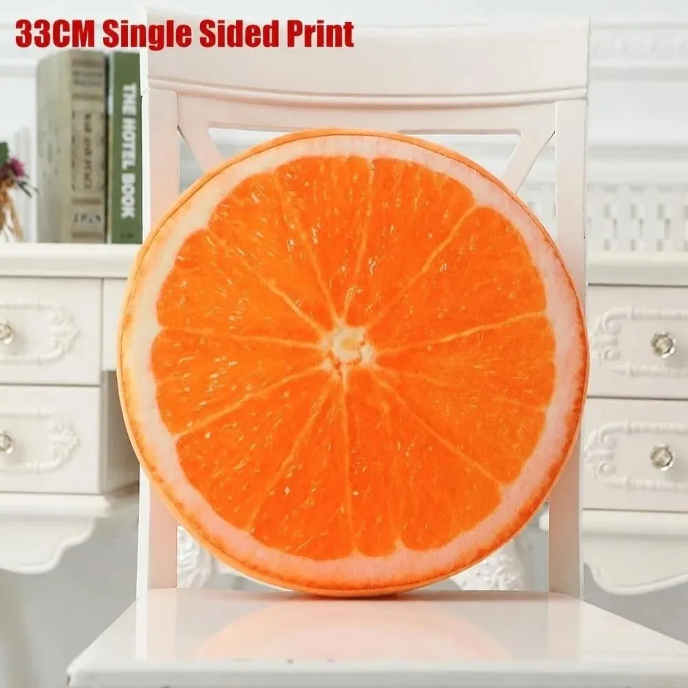 Cute Round Fruit Pillow Simulation Plush Fabric Seat Cushion Fruit Slice Print Stuffed Inner Plush Pillow Sofa Decor