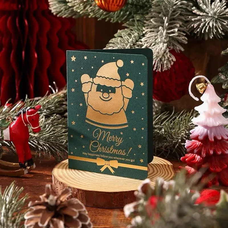 10Pcs Vintage Gold Foil Christmas Folding Greeting Cards Multi Pattern Blessing Holiday Cards New Year Postcard Gift Cards — image 15