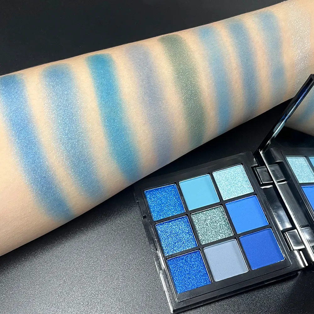Luxurious Blue 9 Color Eyeshadow Palette - Velvet Matte and Shimmer Effect Durable Waterproof Long-Lasting Smoky Eye Makeup — image 4