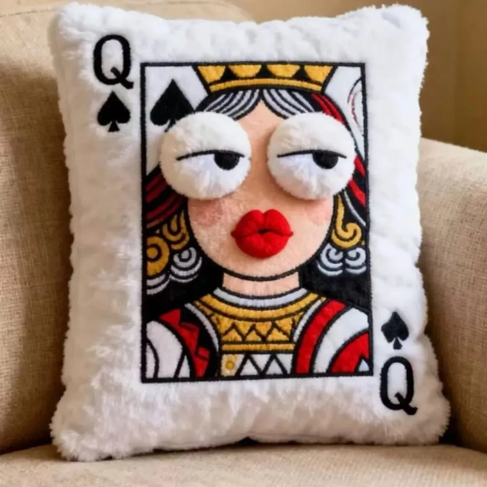 Patchwork Style Poker Card Cushion High-Value Design Card Game Theme Embroidered Pillow 3D Big Eyes Plush Cushion Gift Giving — image 10
